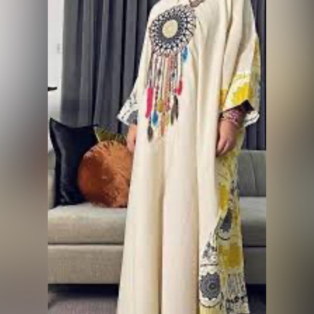 Bohemian Embroidered Kaftan with Dreamcatcher Design